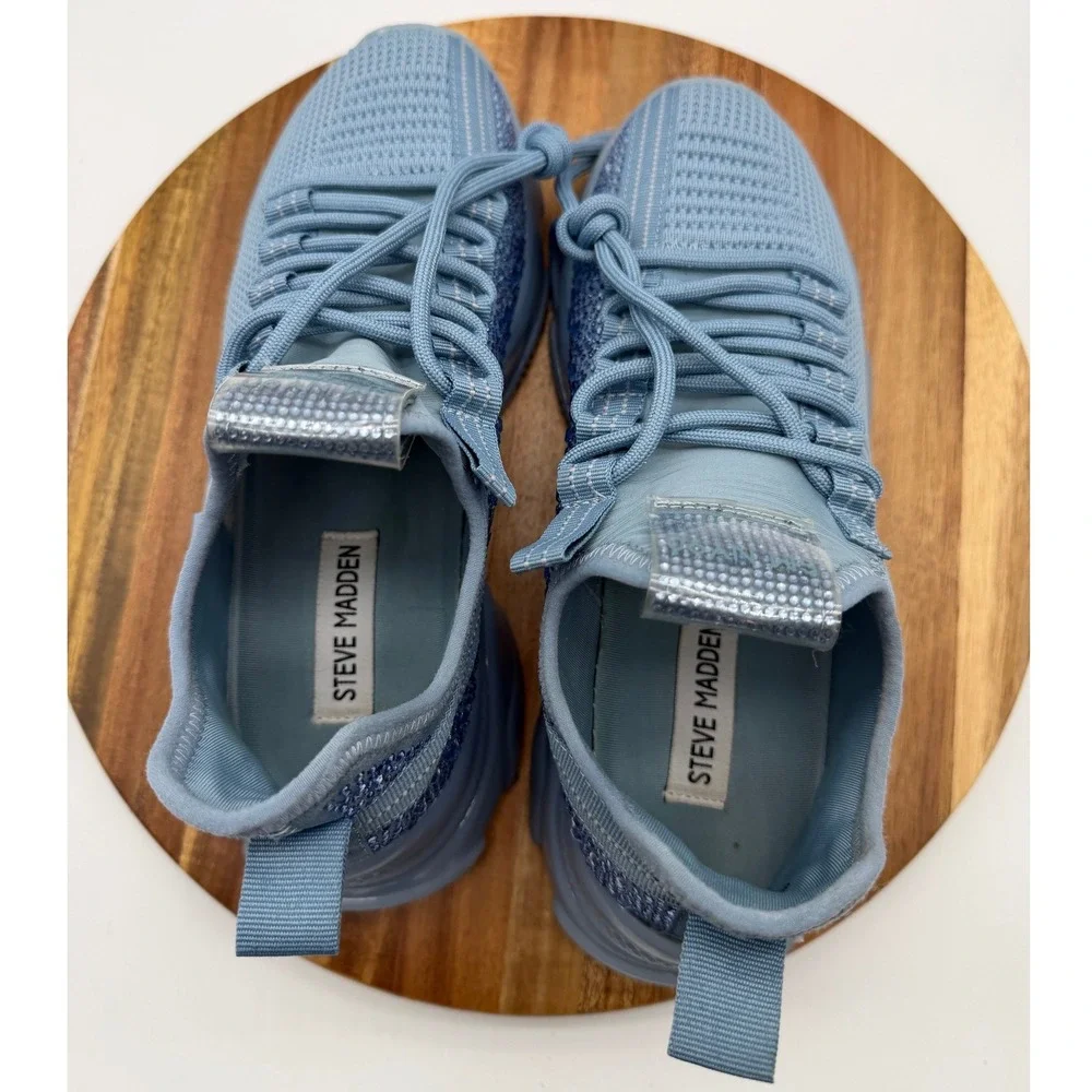Steve Madden Women's Size 8M Maxima Rhinestone Knit Chunky Sneakers Blue   0526